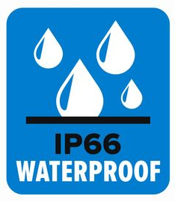 Pictogramme IP66 - Il s'agit d'un indice d'étanchéité pour les caméras d'extérieur. Le premier chiffre indique la protection contre les solides, et le 2ème chiffre indique la protection contre l'intrusion d'eau.